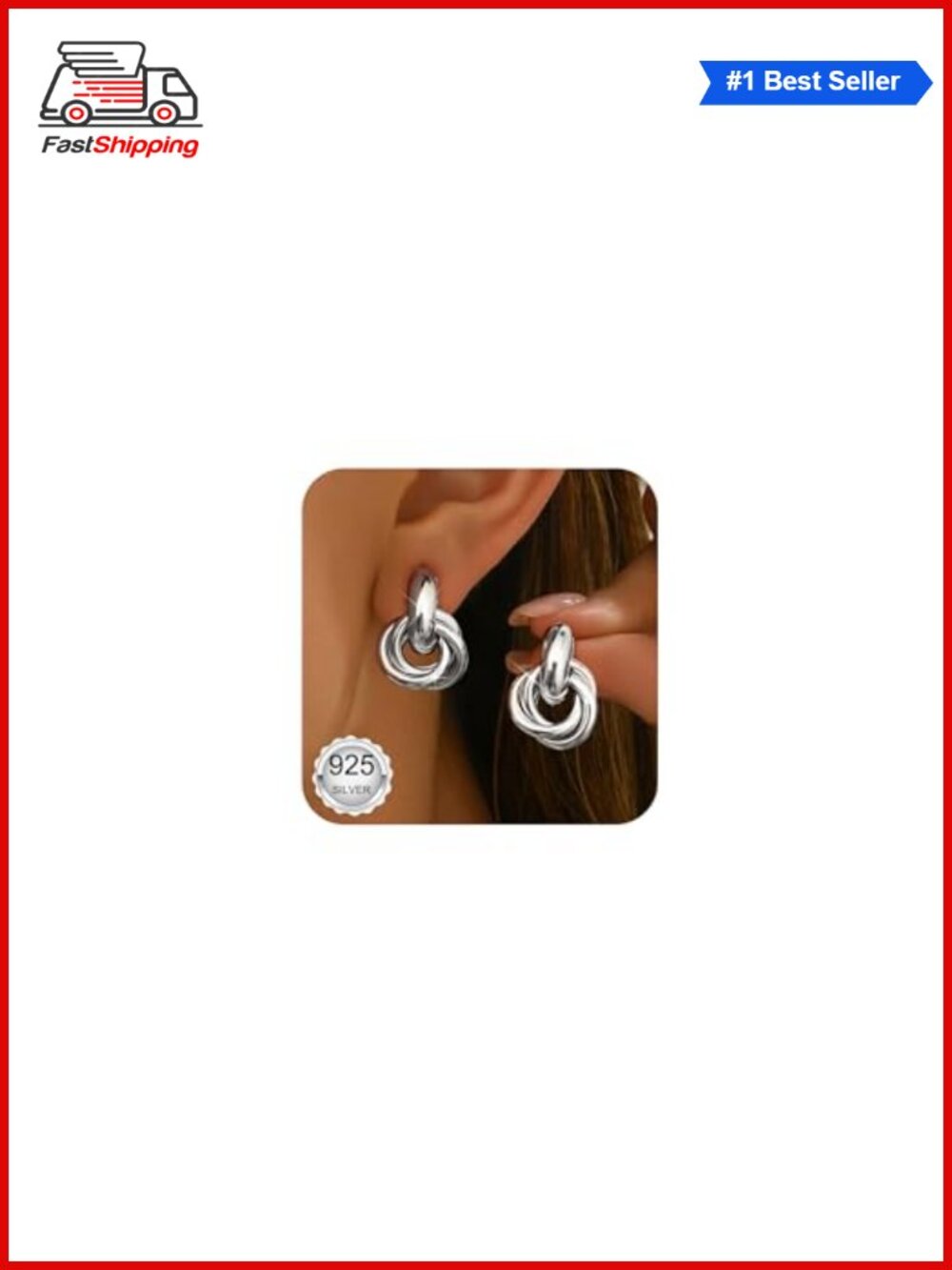 ✨ Chunky 925 Silver Knot Dangle Drop Earrings Lightweight Hypoallergenic